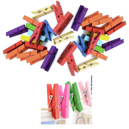 120 Pc Mini Craft Clothespins Wood 1" Small Arts Multi Color Clothes Pins Crafts