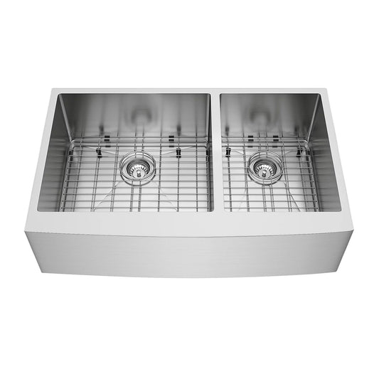 36" Farmhouse Stainless Steel Kitchen Sink, 2 Grids and 2 Strainers